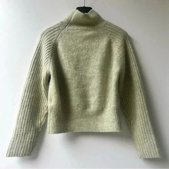 Zara Camel Wool Blend Cropped Turtleneck Sweater - Light Mint Green - Size M - Picture 5 of 9